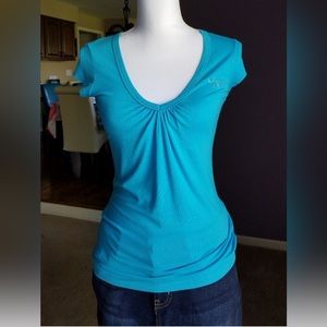 Sexy Turquoise Blue Short Sleeve V-neck Top from Greece